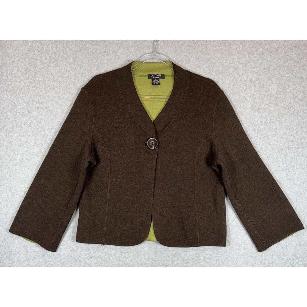 Clothes By Revue‎ Jacket Womens Large Brown Wool Single Button Blazer Cardigan